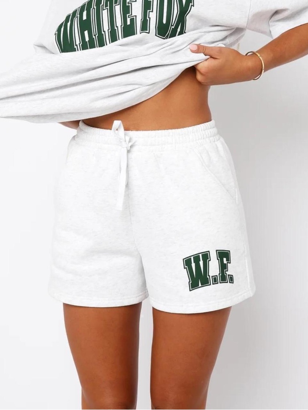 WHITE FOX SHORTS DECADE CLASSICS VARSITY LOUNGE GREY MARLE GREEN LOGO BIG POCKET